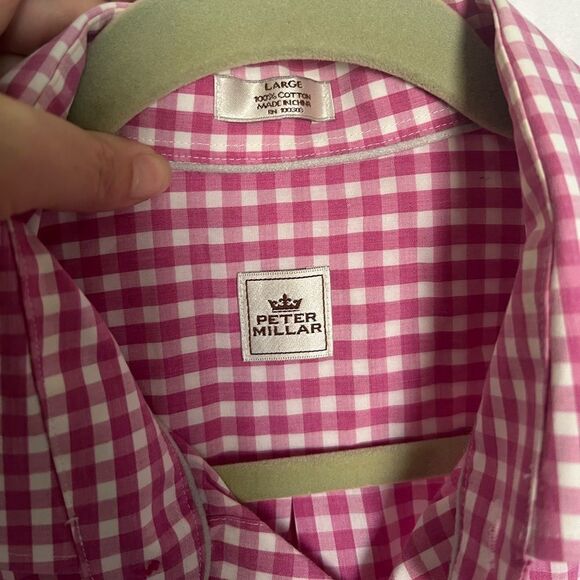 Peter Millar men’s cotton pink plaid button down shirt, large - Picture 2 of 6